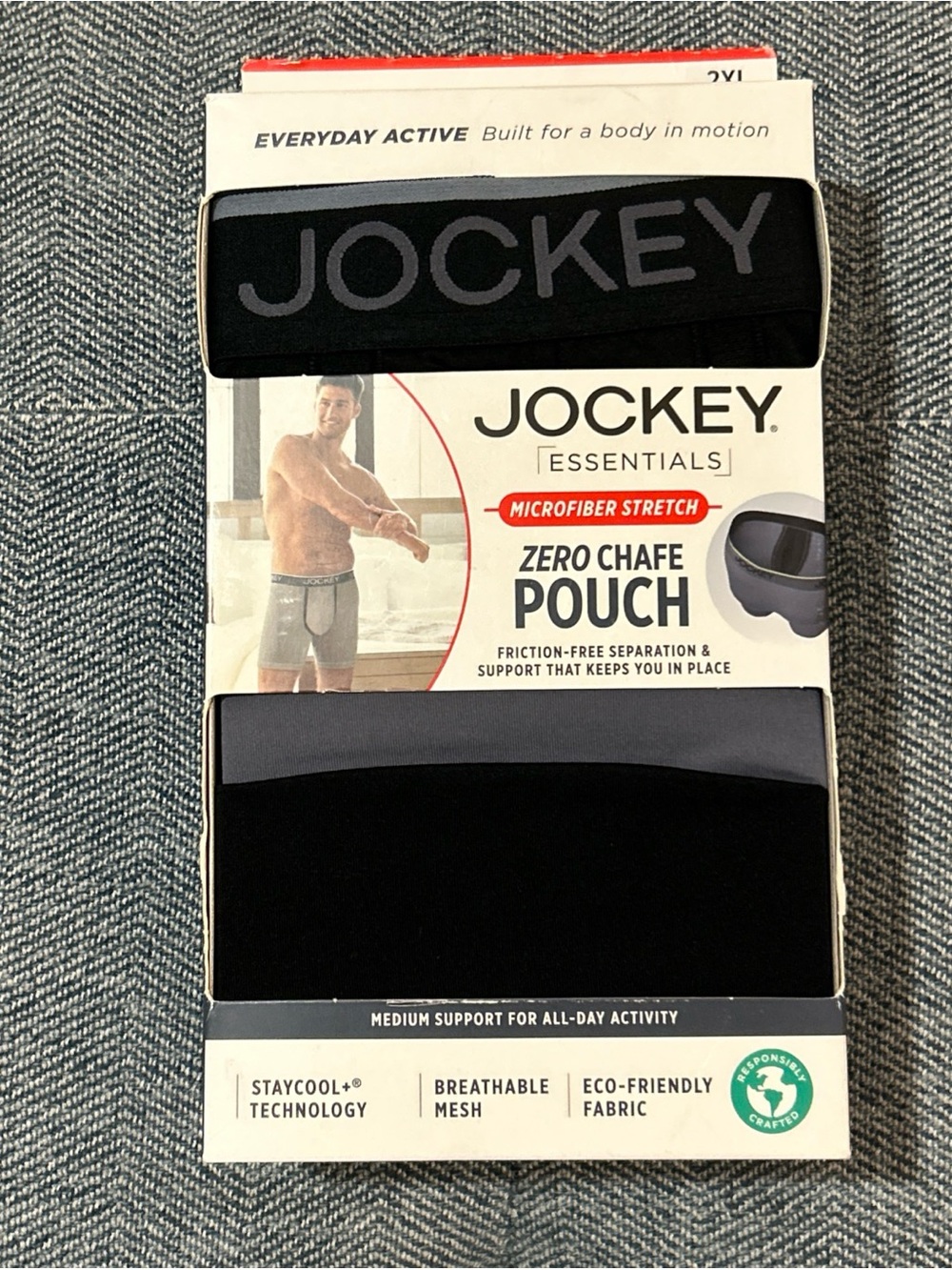 Jockey Boxer Briefs Microfiber Stretch Pouch 2XL 6" Inseam 3-Pack Black/Grey